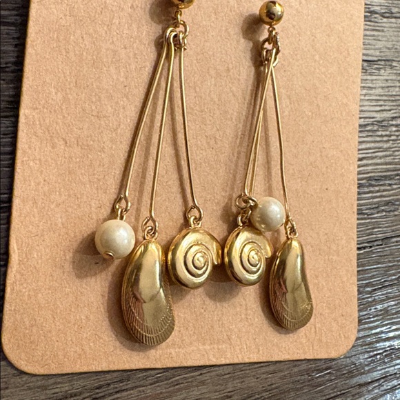NEW Lot of 2x [J. Crew] Seashell Drop & Pearl Thread-Through Earrings, Gold - Picture 6 of 8